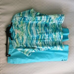 Alfred Dunner 2 pc. Tropical Aqua and Green Top 1X w/ Aqua Capri Pants (20) Set
